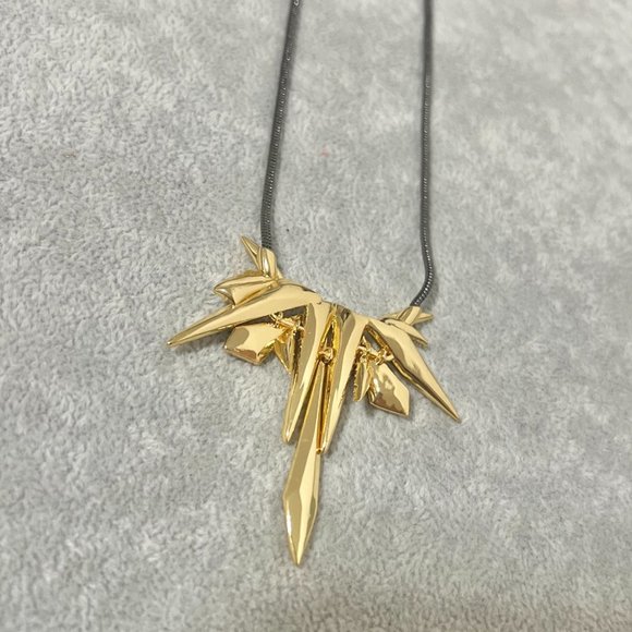 ALEXIS BITTAR  Gold & Gunmetal Crystal Encrusted Spiked Origami Shards Necklace - Picture 6 of 6